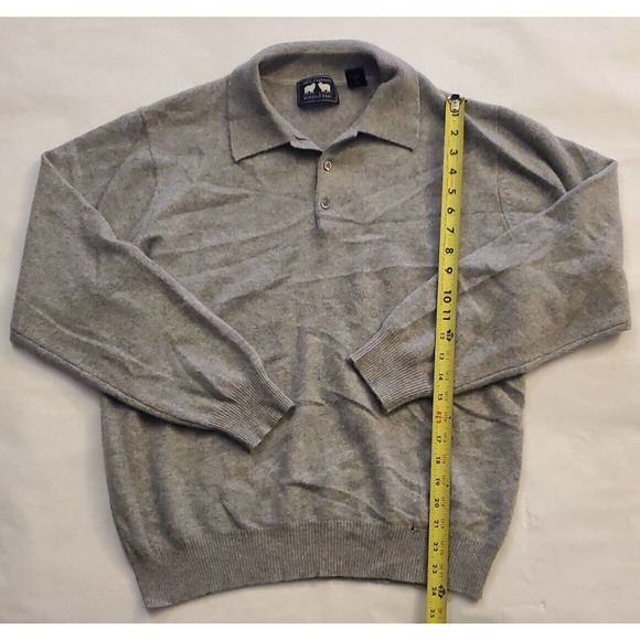 Woods & Gray Mens 100% Cashmere Polo Sweater Med. Gray Button Long Sleeve - Picture 9 of 11